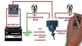 3 pin relay flasher unit wiring connection animationmotorbike indicator wiring diagram [upl. by Nonnek]