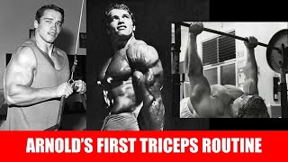 ARNOLDS FIRST TRICEPS ROUTINE HOW HE GREW HIS ARMS FROM 13 TO 19 INCH HOW HE TRAINED IN AUSTRIA [upl. by Aldin528]