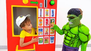 Vlad and Nikita superheroes vending machine kids toy story [upl. by Mclaurin]