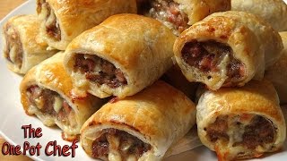 Cheesy Beef and Bacon Sausage Rolls  One Pot Chef [upl. by Franklyn]