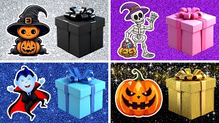 Elige 1 Regalo de 4 🎁🎃😱  Adivinanzas de Regalos de 4  Cajas Misteriosas 😍🎉 [upl. by Asiela]