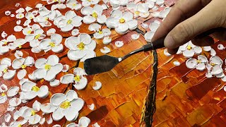 Thick Paint 004  Acrylic  Palette Knife Painting Flower Tree [upl. by Enytsirk988]