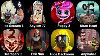 Ice Scream 6 Asylum 77 Poppy Playtime 2 Siren Head Death Park 2 Evil Nun Hide Backroom [upl. by Nnyled953]