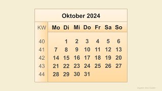 Kalender Oktober 2024 [upl. by Clover]