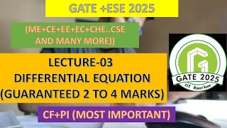 L 03 DIFFERENTIAL EQN COMPLEMENTARY FUNCTION AND NUMERICALS maths motivation gate [upl. by Eenhat]