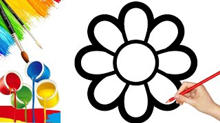 Easy Flower DrawingPainting and Coloring for Kids  How to Draw Easy Flower [upl. by Malinde]