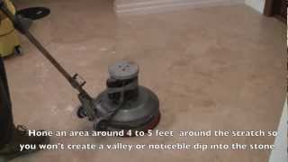 How to remove a deep scratch from a travertine floor Frontier of Palm Beach Inc Tutorial [upl. by Attirb990]