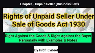 Unpaid Seller  Rights of Unpaid Seller in Sale of Goods Act 1930  CA CPT  CS  CMA Foundation [upl. by Nnybor]