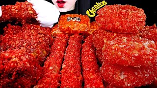 ASMR SPICY FIRE NOODLES FRIED CHICKEN ONION RING CHEESE STICKS CHEETOS 치킨 불닭볶음면 불닭쌈 먹방MUKBANG [upl. by Inirt268]