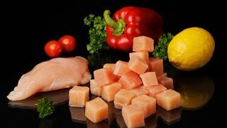 FOODLOGISTIK  chicken breast dicing 20x20x20 mm cubes [upl. by Ateuqram343]