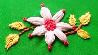 Hand Embroidery New Easy Beautiful Elegant Flower Design amp Amazing Needle Work Flower Stitch Trick [upl. by Bohlen]