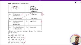 Match ListI with ListII ListI Event ListII Stage of ProphaseI MeiosisI A Chiasmata [upl. by Bryner]