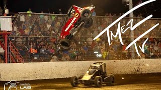 BIG CRASH 410 SPRINT CAR FLIPS BAD ALMOST HIT THE FLAG MAN destroyed the car [upl. by Ardnola]