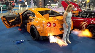 Supercars Revving at Car Show  LOUD SVJ GTR R35 Catches FIRE Regera Top Secret Supra [upl. by Imaon]