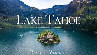 FLYING OVER LAKE TAHOE 4K UHD Amazing Beautiful Nature Scenery with Relaxing Music  Piano Music [upl. by Fulviah]