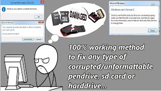 how to format corruptedunformatabledamaged sdcardpendrive windows was unable to formate [upl. by Bonacci635]