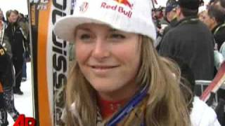 Vonn Hurts Thumb Celebrating Ski Race Win [upl. by Serafina]