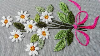 Hand Embroidery Daisy flower 🌼 Very easy stitches  top embroidery [upl. by Valeda261]