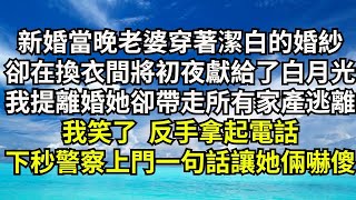 新婚當晚老婆穿著潔白的婚紗，背著我在換衣間將初夜獻給了白月光，我提離婚她卻帶走所有家產逃離，我笑了反手拿起電話，下秒警察上門一句話讓她倆嚇傻 深夜淺讀 花開富貴一口氣看完小說 [upl. by Fari]