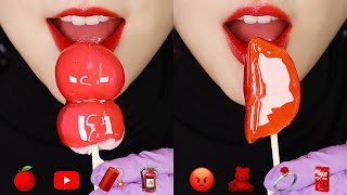 RED FOOD ASMR CANDIED FRUITS ASMR CANDIED MOCHI ASMR EMOJI FOOD ASMR ❤️ [upl. by Yerga]