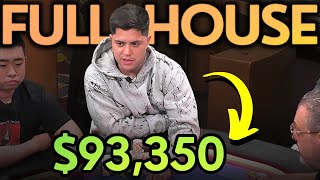 93350 WON With a FULL HOUSE at Crazy High Stakes Live Cash Game [upl. by Ellered]