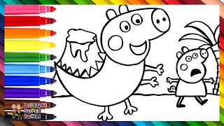 Disegnare E Colorare Peppa Pig Che Scappa Dal Dinosauro Di George Pig 🐷🦖🌋 Disegni Per Bambini [upl. by Katy]