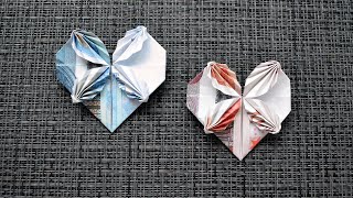 Origami HERZ quotVier Blätterquot Geldgeschenk  Valentinstag geschenk  Money HEART  by Euro Origami [upl. by Liberati608]