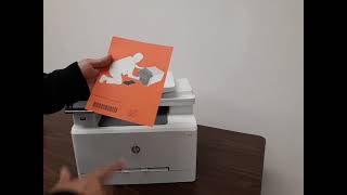 HP Color Laser Jet printer M283cdw opening and test copying [upl. by Yrome]