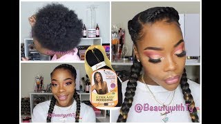 HOW TO FEEDIN BRAIDS DO IT YOURSELF EASY 2 BRAIDS WITH WEAVE TUTORIAL [upl. by Nauqet]