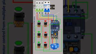 Motor Control from Three Different Places Wiring Diagram  DOL starter power and control wiring [upl. by Bohrer]