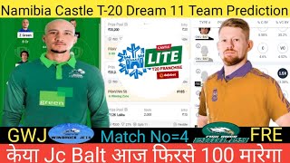 GWJ VS FRE Dream 11 team prediction GWJ VS FRE Namibia Castle T20 Dream 11 team prediction [upl. by Adrahs]