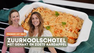 Zuurkoolschotel met gehakt en zoete aardappel [upl. by Loughlin]