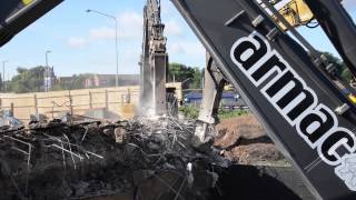 Volvo Caterpillar and Hitachi demolition excavators Armac Demolition  Bridge Busters On Tour [upl. by Bore]