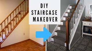 EASY DIY Staircase Makeover on a Budget [upl. by Erapsag256]