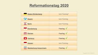 Reformationstag 2020  Datum  Feiertage Deutschland 2020 [upl. by Ahsiyk]