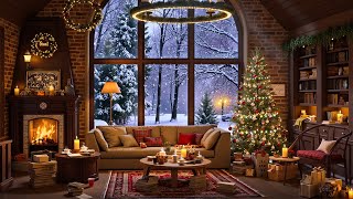 Fireplace Sounds amp Relaxing Jazz Instrumental Music at Cozy Christmas Cafe Ambience for Work Study [upl. by Pears]