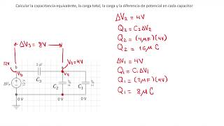 Capacitores en arreglo mixto 1 cálculo de carga y diferencia de potencial en circuitos [upl. by Ahsinid508]