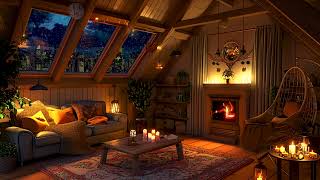 Relaxing Attic Atmosphere  Rainy Night 🌧️ Thunderstorm amp Crackling Fireplace to Enhance Sleep [upl. by Elonore]