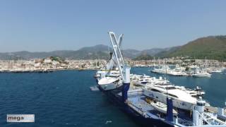 MEGA YACHT TRANSPORT unloaded first Sunseeker 116 in Marmaris Cruise Port [upl. by Idissak]