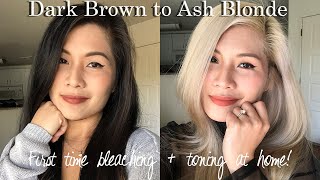 First time bleaching my hair at home Dark brown to ash blonde using Brad Mondo’s guide [upl. by Ahseyk]