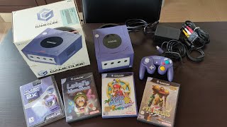 Retro unboxing Nintendo GameCube  Luigis Mansion Super Mario Sunshine Metroid Prime [upl. by Baal]