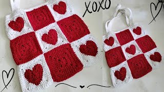 Crochet Heart Tote Bag Tutorial Part 1 [upl. by Aiduan]