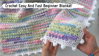 How To Crochet Easy And Fast Beginner Blanket [upl. by Damara965]