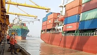 Container ship in bangladesh port [upl. by Yrod]