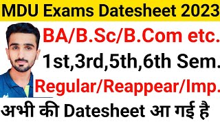 Mdu Exams Datesheet 2023  Mdu Datesheet 2023  Mdu Exams 2023 Mdu Distance Exams 2023 mduexam2023 [upl. by Aronoff]