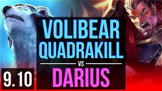 VOLIBEAR vs DARIUS TOP  Quadrakill KDA 2016 5 early solo kills  EUW Diamond  v910 [upl. by Karr]