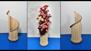 ideas creativas hermoso jarron con palos de pincho  FACIL FLORERO con palitos de PINCHO [upl. by Nevile]