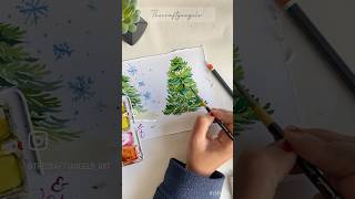 Painting Christmas tree like a PRO in 5 minutes watercolorpainting holidayart [upl. by Rendrag]