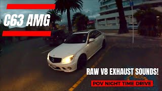 Mercedes Benz C63 AMG W204 POV Night Drive  Loud V8 Sounds [upl. by On]