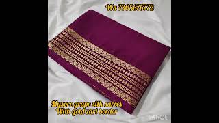 Mysore Crepe SemiSilk saree With Gold zari Border Line Chith PalluRunning Plain BlousePrice 1390 [upl. by Varney]